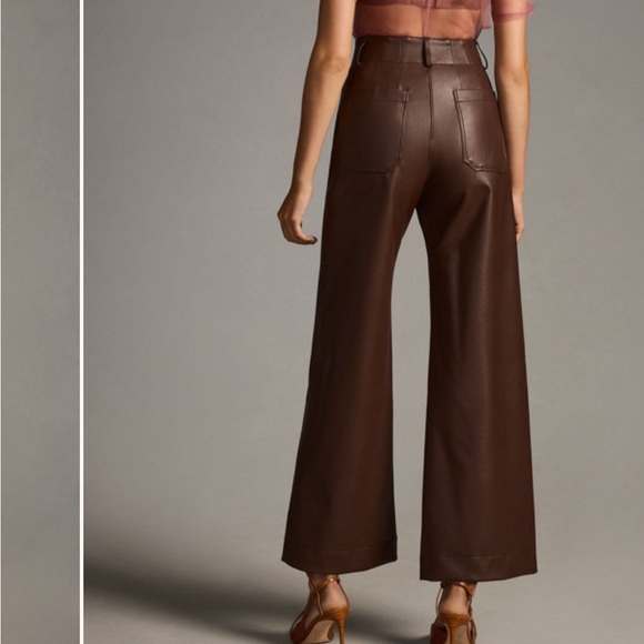 The Colette Cropped Wide-Leg Pants by Maeve: Faux-Leather Edition Brown Size 29 - Picture 2 of 9